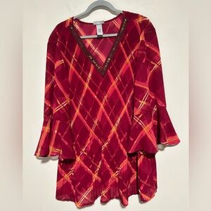 Catherine’s Blouse Women’s Size 2X 22W/24W Pleated Diamond Pattern Bell Sleeves